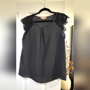 🚨LAST CALL: Philosophy Womens Black Polka Dot Lace Sleeve Top
